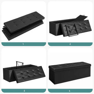 120L Folding Ottoman Bench Storage Box Storage Cube Flipping Lid Shoe Bench Footstool Load Capacity of 300 Kg Black 110 x 38 x 38 cm(W x D x H) LSF75BK RAW58.dk