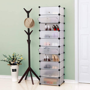 Shoe Rack Organizer 10 Tiers Plastic Closet Storage Shelf 48 x 36 x 173 cm (W x D x H) White Semitransparent LPC10W RAW58.dk