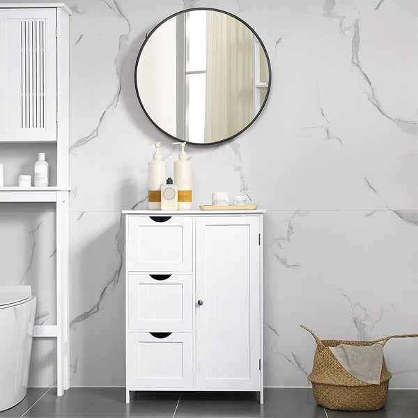 Bathroom Storage Cabinet, Floor Cabinet with 3 Large Drawers and 1 Adjustable Shelf, 60 x 30 x 81 cm, White BBC49WT RAW58.dk 