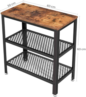 Side Table, End Table, Decorative Table with 2 Mesh Shelves, Hallway, Living Room, Bedroom, Office, Narrow, Stable, Space Saving, Easy Assembly, Industrial Design, Rustic Brown LET33BX RAW58.dk 