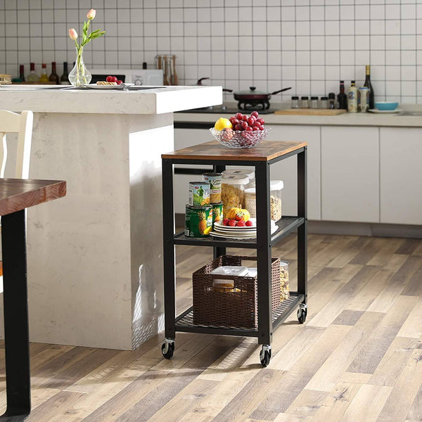 Rullevogn, kraftig opbevaringsramme, m/træplade, sort Rullevogn Vasagle 