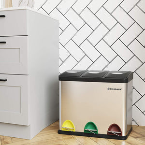 Pedal Bin 24 Litre Recycling Waste Separation System Dustbin Durable Easy Clean Stainless Steel Silver LTB24L RAW58.dk