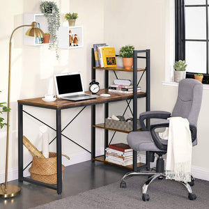Computer Desk, 120 cm Writing Desk with Storage Shelves on Left or Right, Stable, Easy Assembly, for Home Office, Industrial Style, Rustic Brown and Black LWD48X RAW58.dk 
