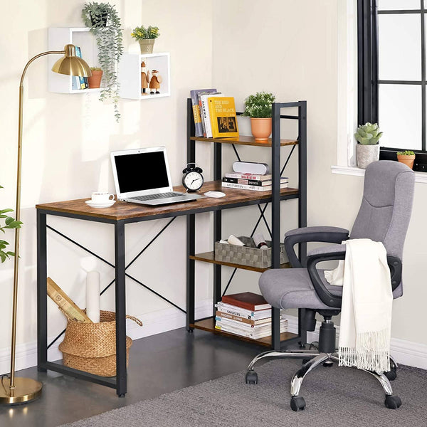 Computer Desk, 120 cm Writing Desk with Storage Shelves on Left or Right, Stable, Easy Assembly, for Home Office, Industrial Style, Rustic Brown and Black LWD48X RAW58.dk 