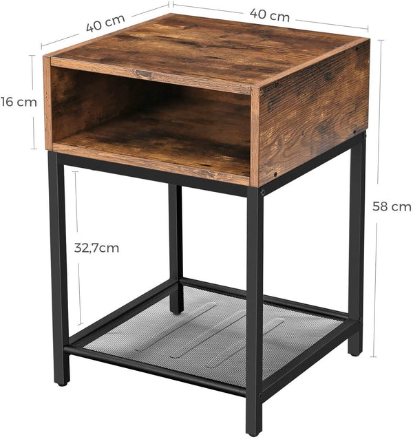 Natbord, sidebord, med åbent rum og hylde, pladsbesparende, industriel, rustik brun Sofaborde Vasagle 