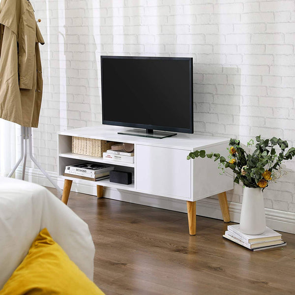 Scandinavian TV Stand, Retro TV Console, Entertainment Centre for Flat Screen TV, Gaming Consoles, in Living Room, Entertainment Room, Office, White LTV09WT RAW58.dk 