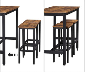 ALINRU Bar Table Set, Bar Table with 2 Bar Stools, Breakfast Bar Table and Stools Set, Kitchen Counter with Bar Chairs, for Kitchen, Living Room, Party Room, Industrial, Rustic Brown LBT15X RAW58.dk 