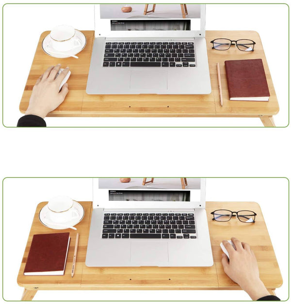 Folding Laptop Table Adjustable Height Lapdesk Desk PC Desktop Notebook Stand Bamboo Sofa Bed Tray 72 x 35 x 29cm with Drawer for left- and right-hander LLD004 RAW58.dk