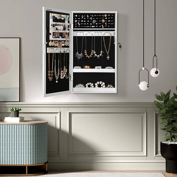 White Wall Mount Mirrored Lockable Jewellery Cabinet JBC51W RAW58.dk