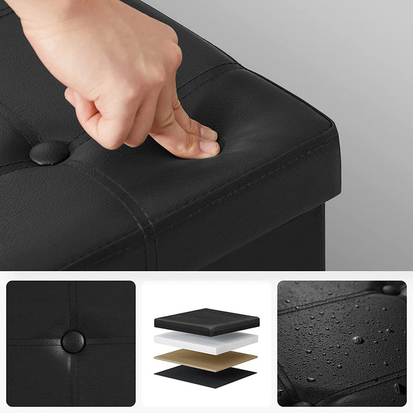 Folding Pouffe/Ottoman With 80 Litre Container and Soft Seat for 2 ?3 People 300 Kg maximum Load Black LSF105 RAW58.dk