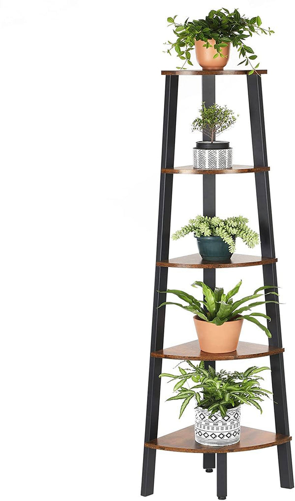 Corner Shelf, 5-Tier Industrial Ladder Bookcase, Storage Rack, with metal Frame, for Living Room, Home, Office, Rustic Brown LLS35X RAW58.dk 