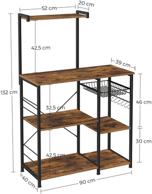 Baker? Rack with Shelves, Microwave Stand with Wire Basket, 6 S-Hooks, Kitchen Shelf, Utility Storage for Spices, Pots, and Pans, Rustic Brown KKS35X RAW58.dk 