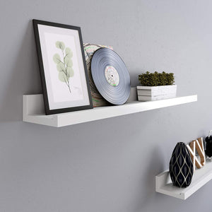 Wall Shelf Set of 2, 2 Suspended Shelves with High Gloss Finish, Wall Shelf for Picture Frames and Books, Living Room, Bedroom, Bathroom, Kitchen, Stable, Easy Assembly, White, Glossy LWS60WT RAW58.dk 