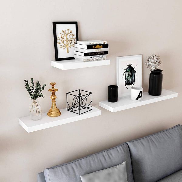 Floating Shelf, Wall Shelf for Photos, Decorations, in Living Room, Kitchen, Hallway, Bedroom, Bathroom, White LWS28WT RAW58.dk 