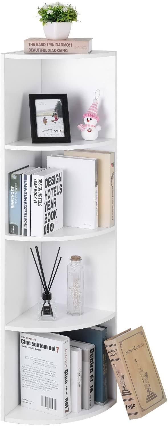 4-Tier Corner Shelf Unit, Freestanding Display Storage Shelves and Wooden Bookcase, for Kitchen, Bedroom, Living Room, Study, White, LBC42WT RAW58.dk 
