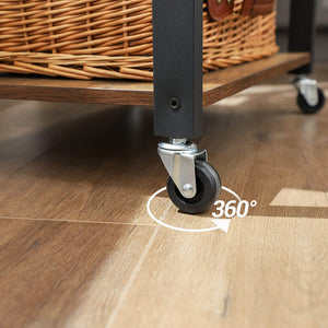 Kitchen Shelf on Wheels, Serving Trolley with 3 Shelves, Microwave Shelf, for Mini Oven, Toaster, Metal Frame with 6 Hooks, Industrial Design, Rustic Brown KKS60XV1 RAW58.dk 