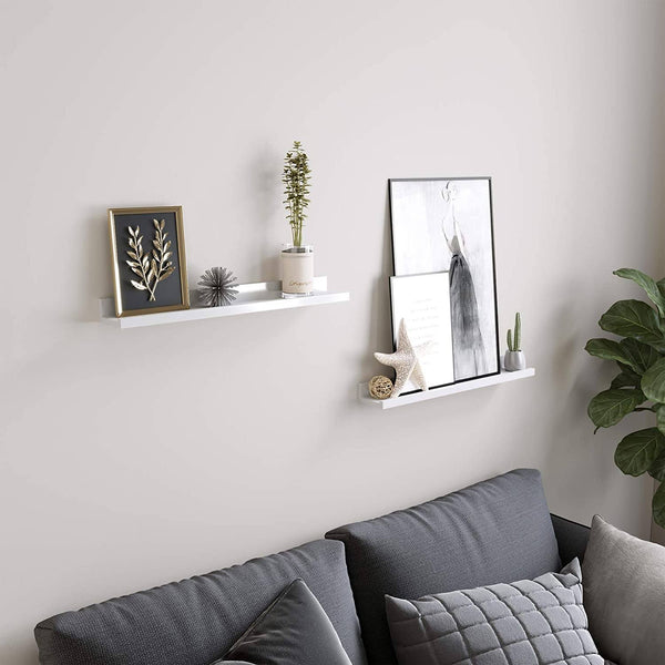 Wall Shelf Set of 2, 2 Suspended Shelves with High Gloss Finish, Wall Shelf for Picture Frames and Books, Living Room, Bedroom, Bathroom, Kitchen, Stable, Easy Assembly, White, Glossy LWS60WT RAW58.dk 