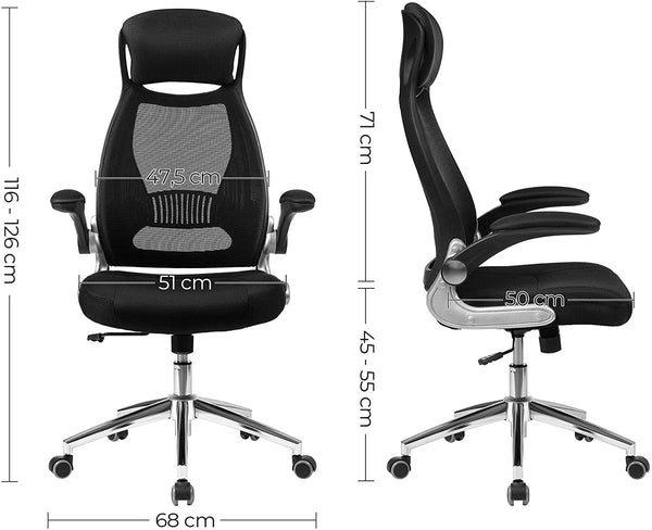Office Swivel Chair Mesh Backrest with Headrest and Flip up Armrests Black OBN86BK RAW58.dk