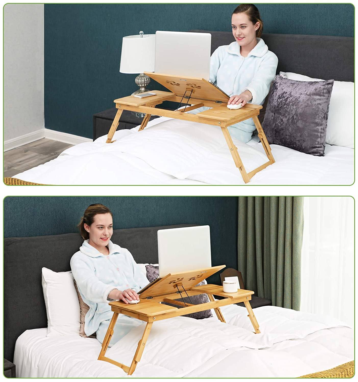Folding Laptop Table Adjustable Height Lapdesk Desk PC Desktop Notebook Stand Bamboo Sofa Bed Tray 72 x 35 x 29cm with Drawer for left- and right-hander LLD004 RAW58.dk