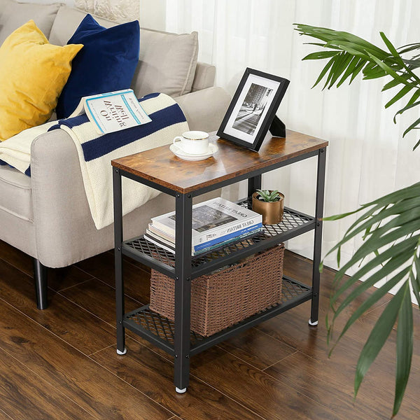 Side Table, End Table, Decorative Table with 2 Mesh Shelves, Hallway, Living Room, Bedroom, Office, Narrow, Stable, Space Saving, Easy Assembly, Industrial Design, Rustic Brown LET33BX RAW58.dk 
