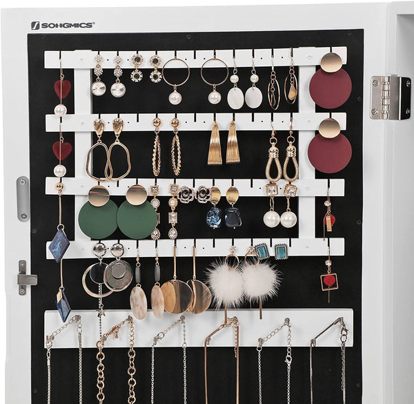 White Wall Mount Mirrored Lockable Jewellery Cabinet JBC51W RAW58.dk