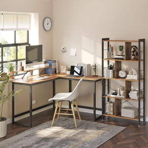 Computer Desk, L-Shaped Writing Workstation, Industrial Corner Desk With Monitor Stand RAW58.dk 