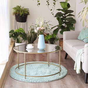 Round Coffee Table, Glass Table with Golden Iron Frame, Living Room Table, Sofa Table, Robust Tempered Glass, Stable, Decorative, Gold LGT21G RAW58.dk 