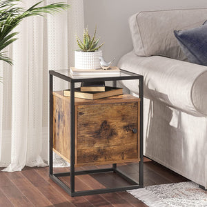 Nightstand, Bedside Cabinet, Glass Side Table with Cupboard, End Table, for Bedroom, Living Room, Hall, Stable Tempered Glass, Easy Assembly, Industrial Design, Rustic Brown LNT05BX RAW58.dk 