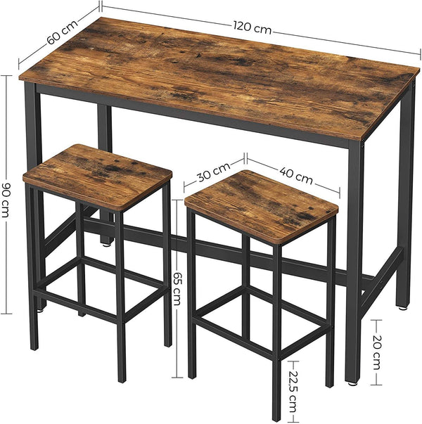 ALINRU Bar Table Set, Bar Table with 2 Bar Stools, Breakfast Bar Table and Stools Set, Kitchen Counter with Bar Chairs, for Kitchen, Living Room, Party Room, Industrial, Rustic Brown LBT15X RAW58.dk 