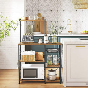 Baker? Rack with Shelves, Microwave Stand with Wire Basket, 6 S-Hooks, Kitchen Shelf, Utility Storage for Spices, Pots, and Pans, Rustic Brown KKS35X RAW58.dk 