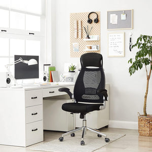 Office Swivel Chair Mesh Backrest with Headrest and Flip up Armrests Black OBN86BK RAW58.dk