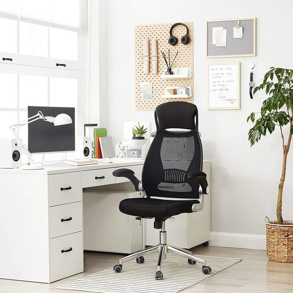 Office Swivel Chair Mesh Backrest with Headrest and Flip up Armrests Black OBN86BK RAW58.dk