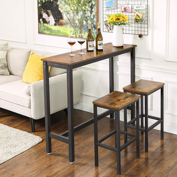 Bar Table, Narrow Rectangular Bar Table, Kitchen Table, Pub Dining High Table, Sturdy metal Frame, 120 x 40 x 100 cm, Easy Assembly, Industrial Design, Rustic Brown LBT12X RAW58.dk 