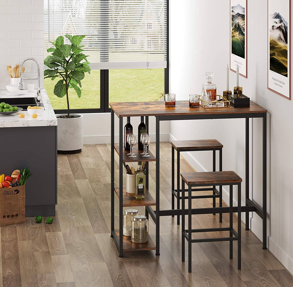Bar Table, Kitchen Table, Dining Table with 3 Shelves, Stable Iron Structure, for Bar Party Cellar, Restaurant, 109 x 60 x 100 cm, Industrial Style, Easy to Assemble, Rustic Brown LBT11X RAW58.dk 