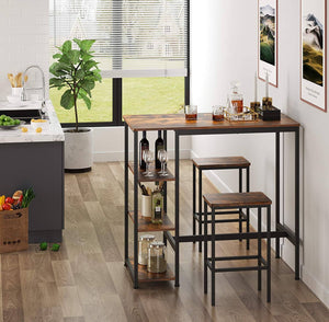 Bar Table, Kitchen Table, Dining Table with 3 Shelves, Stable Iron Structure, for Bar Party Cellar, Restaurant, 109 x 60 x 100 cm, Industrial Style, Easy to Assemble, Rustic Brown LBT11X RAW58.dk 