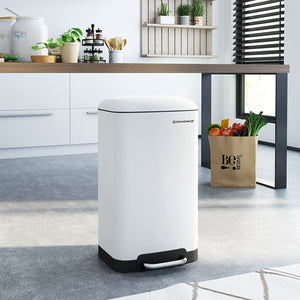 Pedal Bin 30 L metal Kitchen Dustbin Soft Close Lid Non-slip base White LTB01W RAW58.dk