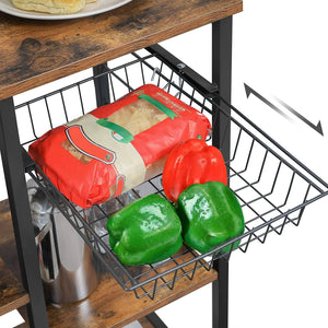 Baker? Rack with Shelves, Microwave Stand with Wire Basket, 6 S-Hooks, Kitchen Shelf, Utility Storage for Spices, Pots, and Pans, Rustic Brown KKS35X RAW58.dk 