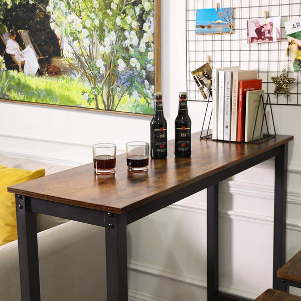 Bar Table, Narrow Rectangular Bar Table, Kitchen Table, Pub Dining High Table, Sturdy metal Frame, 120 x 40 x 100 cm, Easy Assembly, Industrial Design, Rustic Brown LBT12X RAW58.dk 
