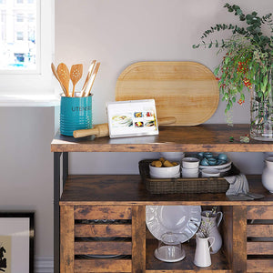 Floor Standing Cabinet, Kitchen Storage Cabinet with Cupboard and Shelves, Louvred Doors, for Dining Room, Living Room, Hallway, Bedroom, Rustic Brown LSC79BX RAW58.dk 