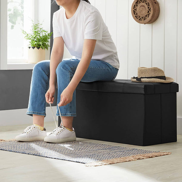 Folding Pouffe/Ottoman With 80 Litre Container and Soft Seat for 2 ?3 People 300 Kg maximum Load Black LSF105 RAW58.dk