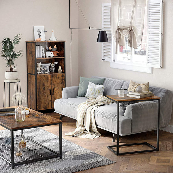 Side Table, Small Sofa Table, End Table, Laptop Table, for Bedroom, Living Room, Work in Bed or on The Sofa, Simple Structure, Stable, Industrial Style, Rustic Brown and Black LNT52BX RAW58.dk 