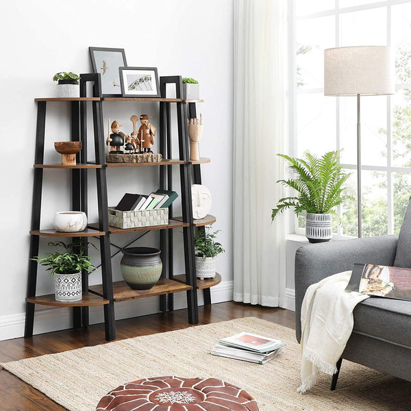 Corner Shelf, 4-Tier Industrial Storage Rack, Ladder Bookcase, Organizer Unit for Home, Living Room, Bedroom, Balcony, Rustic Brown LLS34X RAW58.dk 