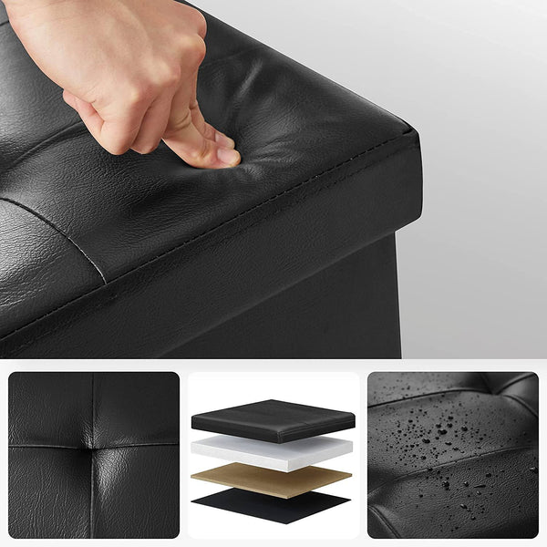 120L Folding Ottoman Bench Storage Box Storage Cube Flipping Lid Shoe Bench Footstool Load Capacity of 300 Kg Black 110 x 38 x 38 cm(W x D x H) LSF75BK RAW58.dk