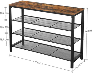 Shoe Rack, Shoe Organiser with 3 Mesh Shelves, for Hallway, Living Room, Bedroom, Simple Structure, Stable, Industrial Style, Rustic Brown and Black LBS14BX RAW58.dk 