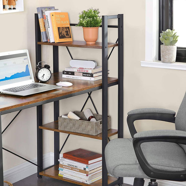 Computer Desk, 120 cm Writing Desk with Storage Shelves on Left or Right, Stable, Easy Assembly, for Home Office, Industrial Style, Rustic Brown and Black LWD48X RAW58.dk 
