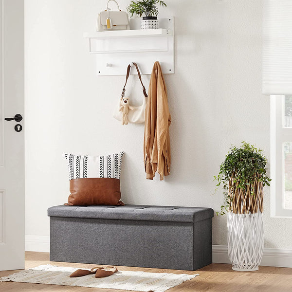 110 x 38 x 38 cm Folding Linen Pouffe Cube/Footstool/Stool Maks. load300 kg Dark Grey LSF77K RAW58.dk