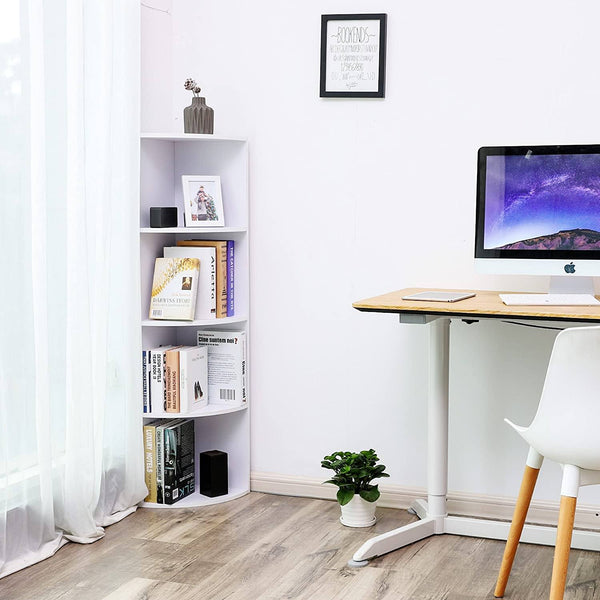 4-Tier Corner Shelf Unit, Freestanding Display Storage Shelves and Wooden Bookcase, for Kitchen, Bedroom, Living Room, Study, White, LBC42WT RAW58.dk 