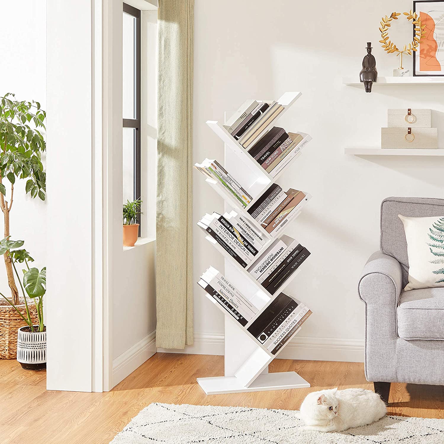 8-Tier Bookcase Shaped Bookcase Tree Wooden Bookcase for Living Room, Office, White LBC11WTV1 RAW58.dk 