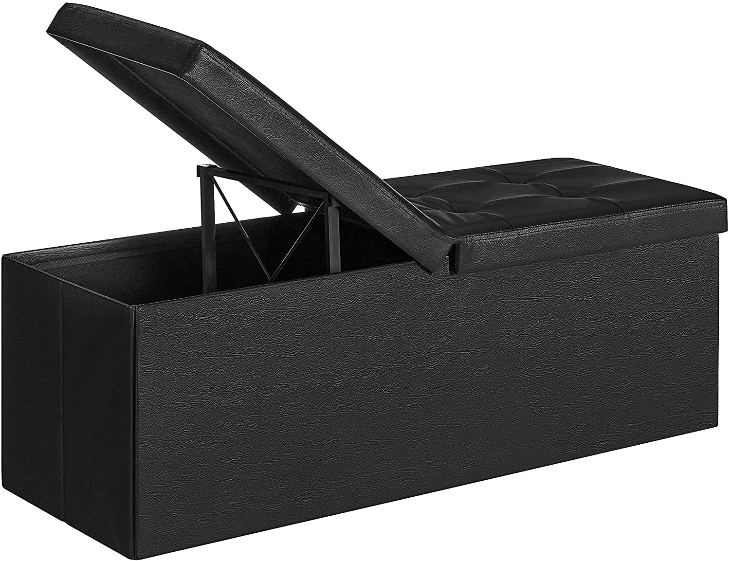 120L Folding Ottoman Bench Storage Box Storage Cube Flipping Lid Shoe Bench Footstool Load Capacity of 300 Kg Black 110 x 38 x 38 cm(W x D x H) LSF75BK RAW58.dk
