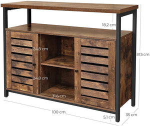 Floor Standing Cabinet, Kitchen Storage Cabinet with Cupboard and Shelves, Louvred Doors, for Dining Room, Living Room, Hallway, Bedroom, Rustic Brown LSC79BX RAW58.dk 